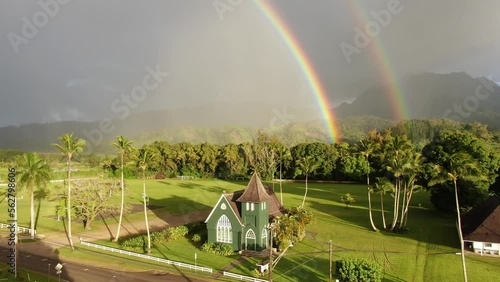 Double Rainbow over Hanalei, Hawaii. On the Hawaiian Island of Kauai, USA photo
