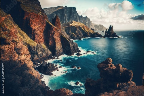 Beautiful rock cliffs near the ocean's shores with breathtaking view. Generative ai © Creative Station