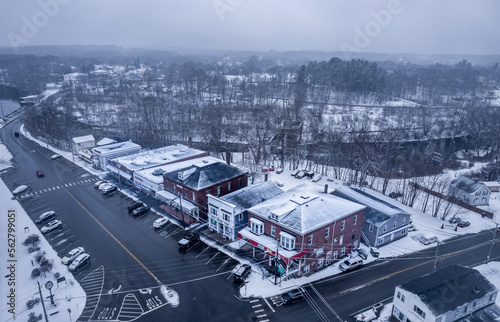 View of a New England town in winter. -Pepperell, Massachusetts