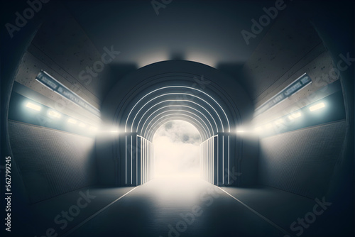 Empty cinematic soccer stadium tunnel entrance  generative ai