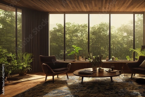 Luxury Jungle Modern Interior at Golden Hour Made with Generative AI