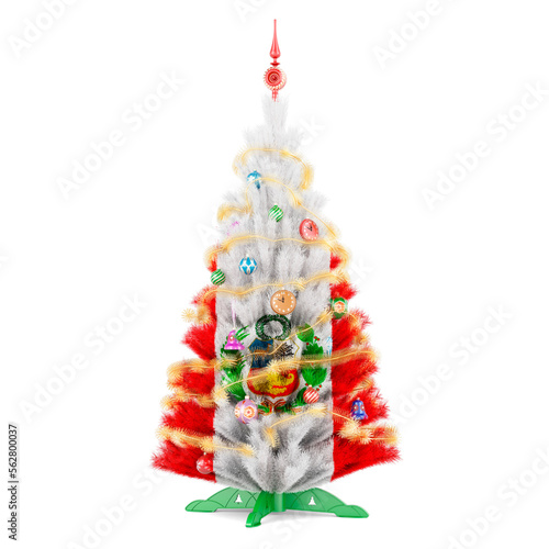 Peruvian flag painted on the Christmas tree, 3D rendering