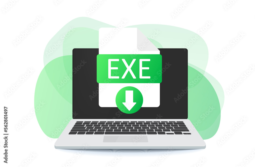 Download EXE button on laptop screen. Downloading document concept. EXE