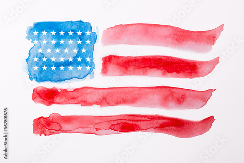 Hand drawing watercolor american flag on white background.