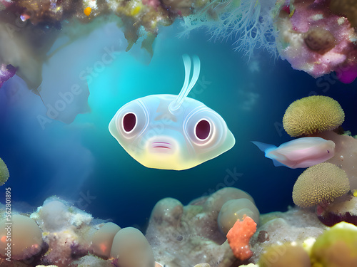 Alien fish underwater ocean and coral ai generative