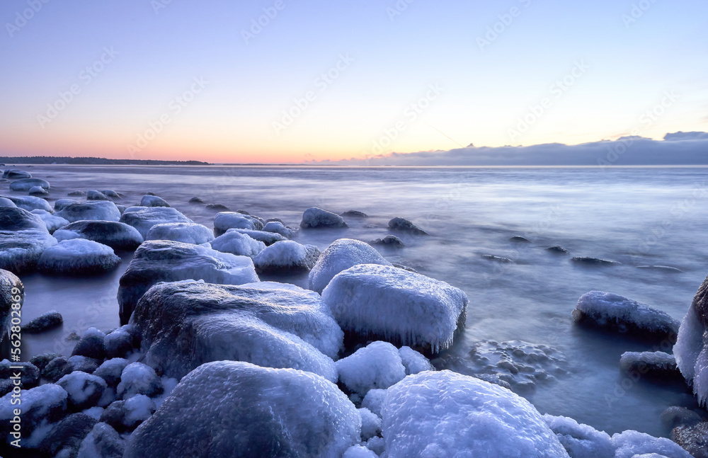 Icy rocks on the seashore Icy rocks on the seashore