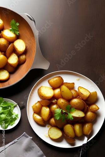 boiled potatoes with parsley - Genrate AI photo