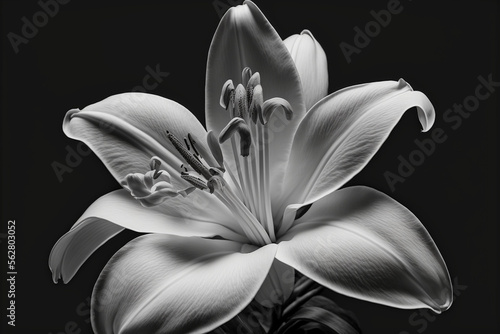 white lily on black background. Black and white picture for wallpaper or home art. Generative AI