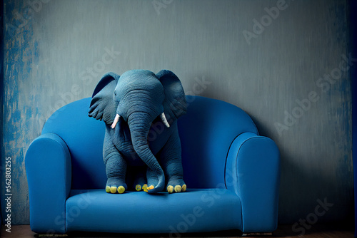 Blue Monday elephant concept, sad depressing day, elephant in a room, generative ai