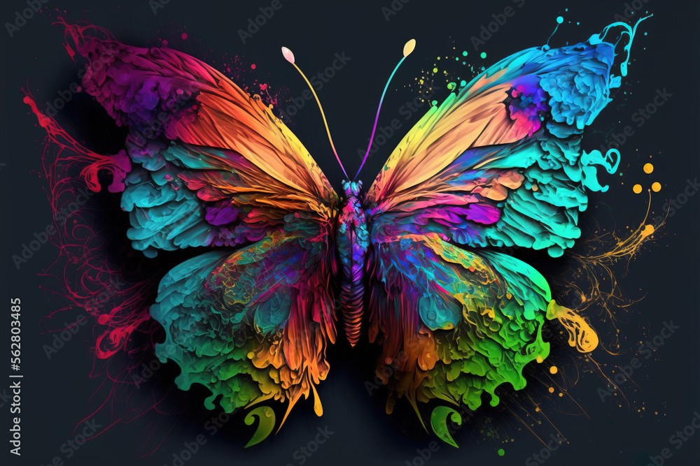 Colorful painted butterfly with wings spread out flying, Generative AI illustration - obrazy, fototapety, plakaty 