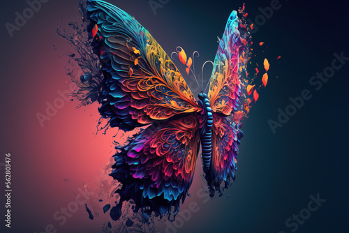 Colorful painted butterfly with wings spread out flying, Generative AI illustration photo