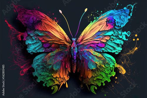 Colorful painted butterfly with wings spread out flying, Generative AI illustration