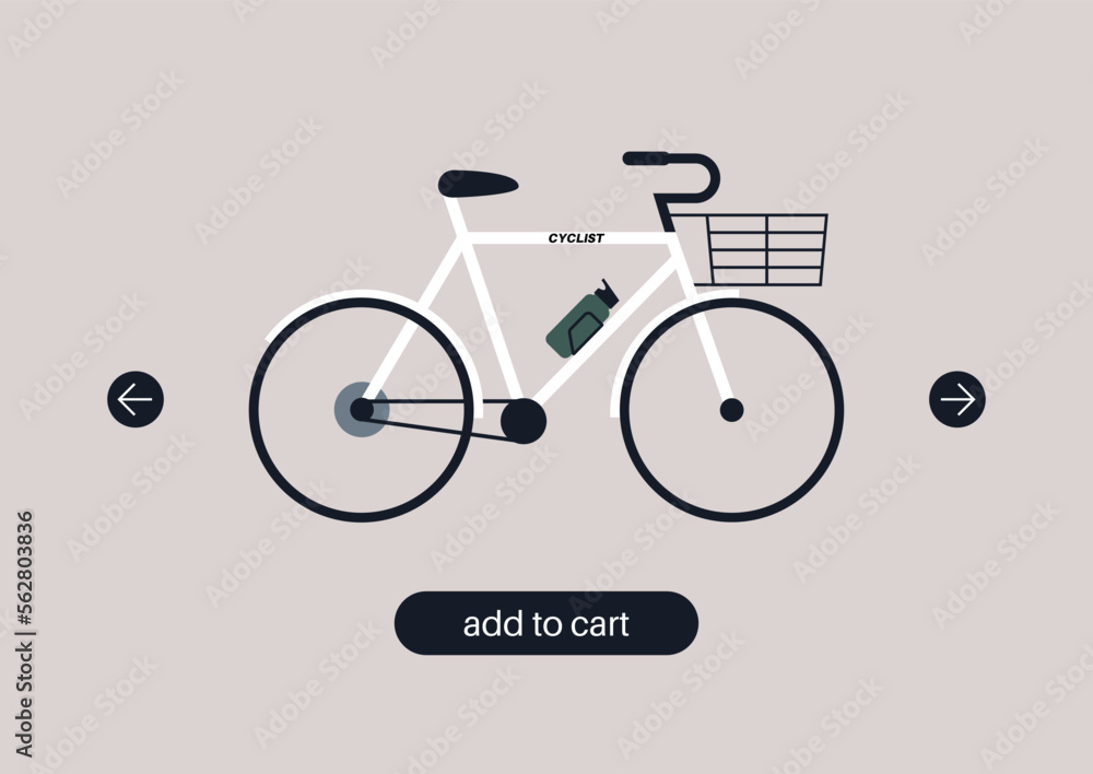 Add to cart interface, buying a bicycle online, rental service Add to cart interface, buying a bicycle online, rental service