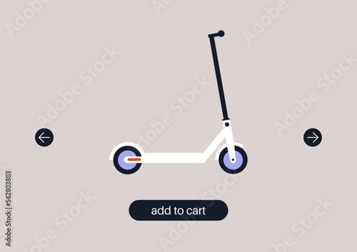 Add to cart interface, buying an electric scooter online, rental service