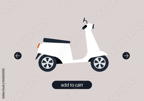 Add to cart interface, buying a scooter online, rental service