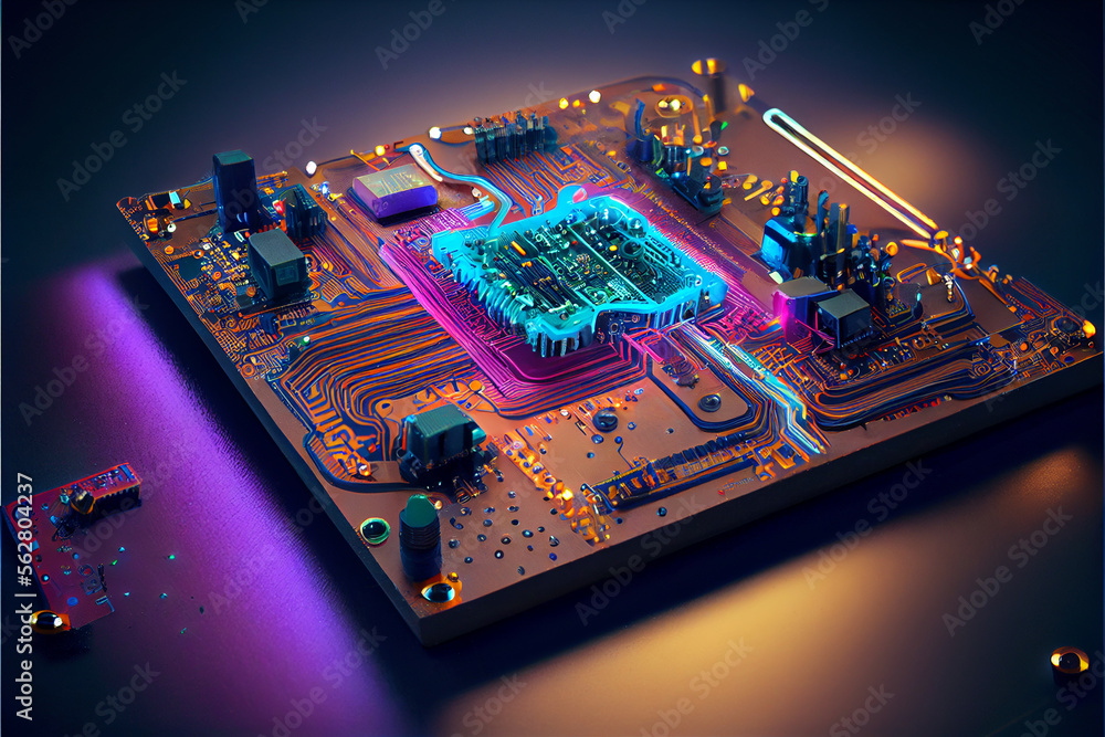 Obraz premium Motherboard, CPU and electronic circuits - generative ai
