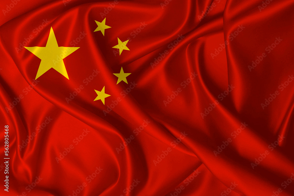 Flag of China blowing in the wind on fabric texture Flag of China blowing in the wind on fabric texture