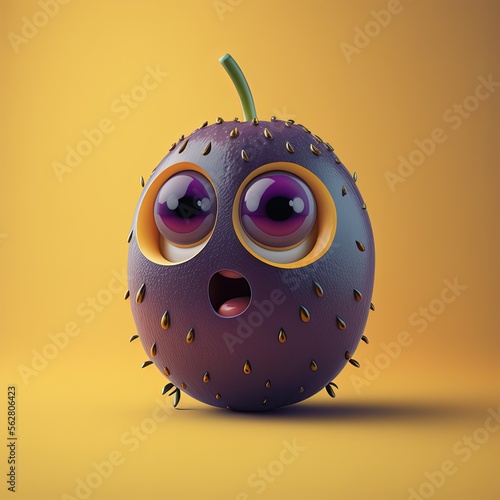 Cute Cartoon Passionfruit Character (Generative AI)