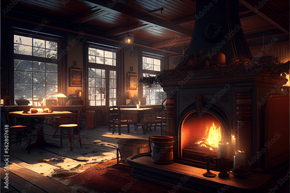Inside large cozy coffee bar, bookstore ambience - generative ai Inside large cozy coffee bar, bookstore ambience - generative ai