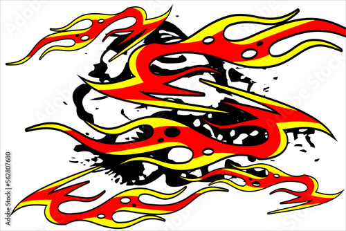 Unique design vector background with unique patterns such as fire and mixed colors of red, yellow and black patches on a white background