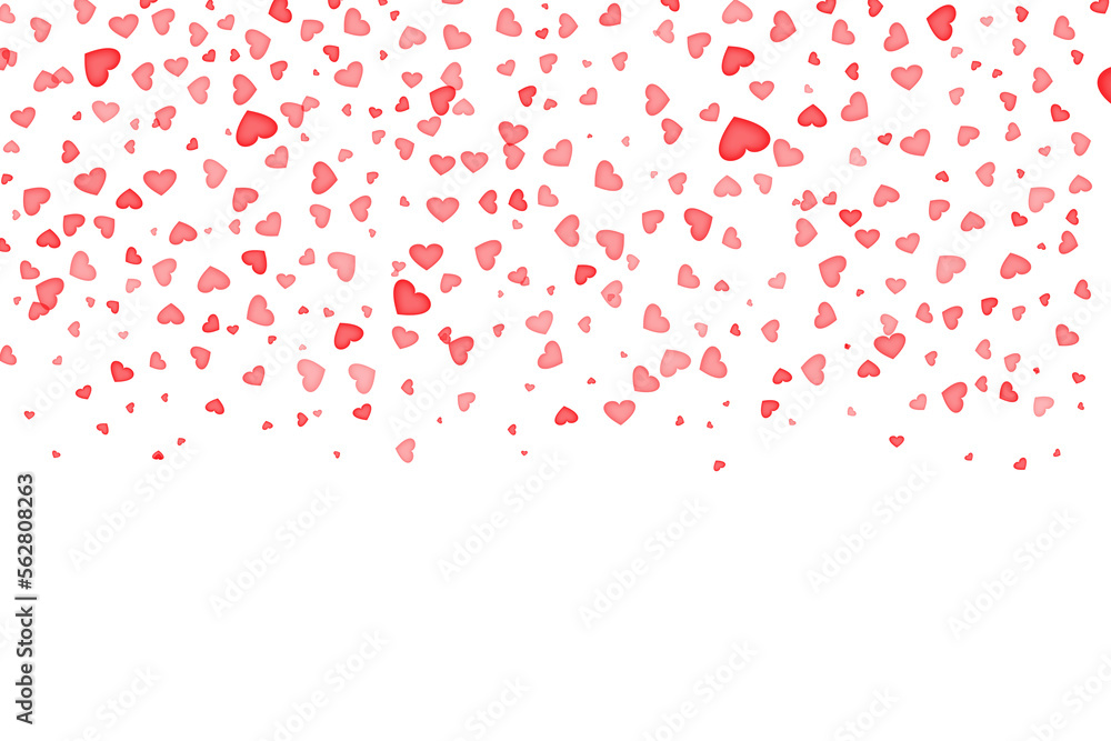 Abstract background - red hearts on a white background flying from top to bottom.