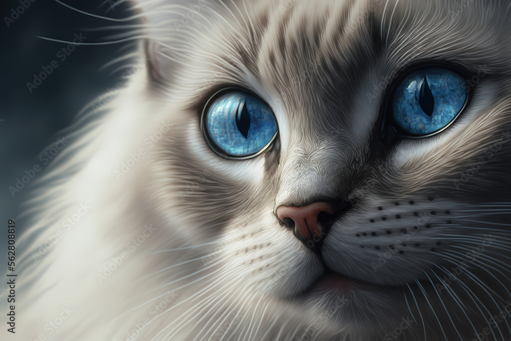 a close up of a cat with blue eyes, digital painting, generative ai illustration a close up of a cat with blue eyes, digital painting, generative ai illustration