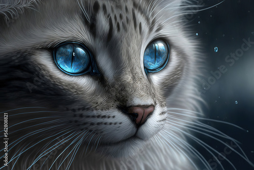 a close up of a cat with blue eyes, digital painting, generative ai illustration 