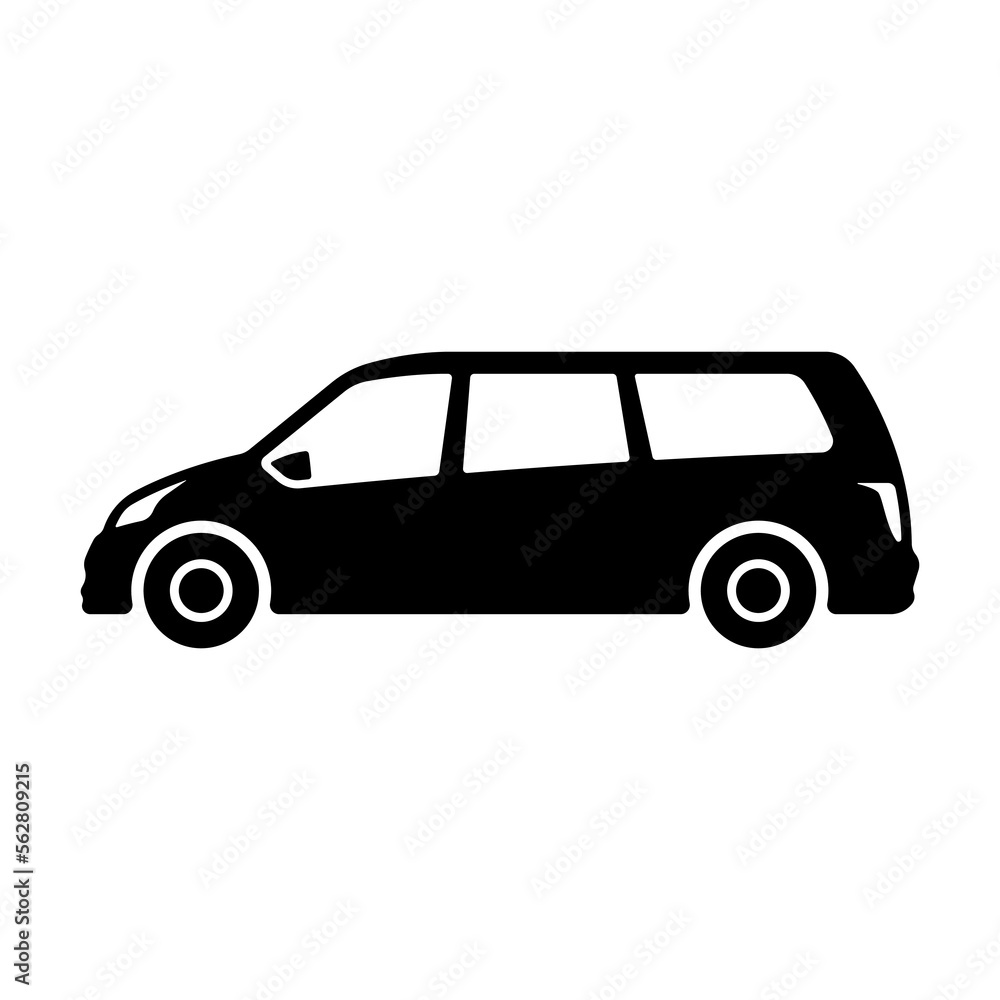 Minivan icon. Black silhouette. Side view. Vector simple flat graphic illustration. Isolated object on a white background. Isolate.