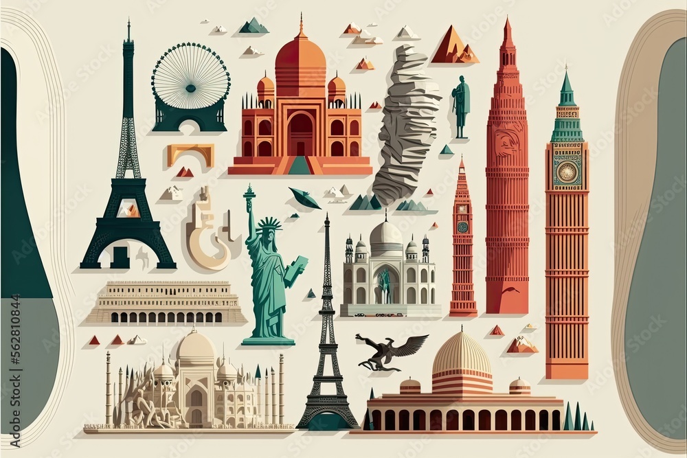 Fototapeta premium illustration of landmarks, AI generated