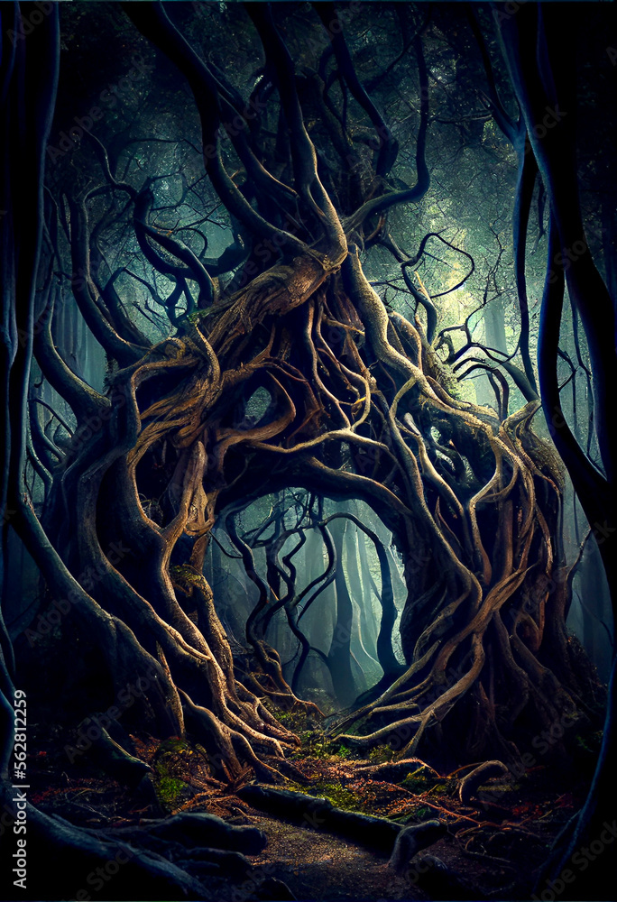 Generative AI abstract render of a gnarled tree Generative AI abstract render of a gnarled tree
