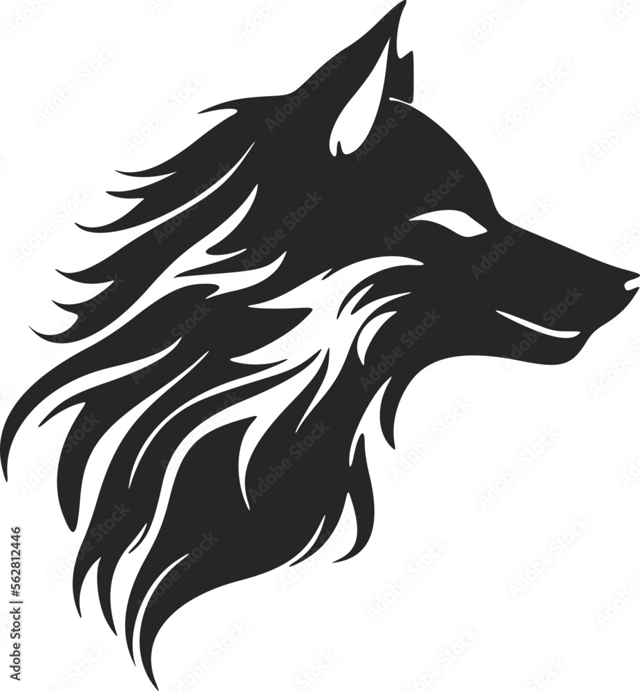 Minimalistic black and white vector logo with the image of a wolf's head.