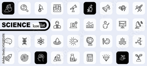 Science, scientific activity elements - minimal thin line web icon set. Outline icons collection. Simple vector illustration.