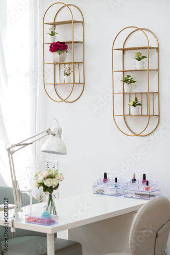 Room for manicure with two working places in the beauty salon. modern nail salon room