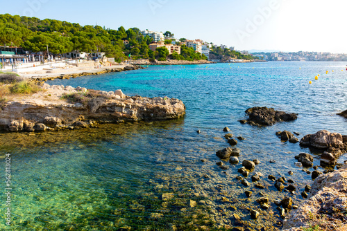 Rocky coast of the Cala Comtesa cove