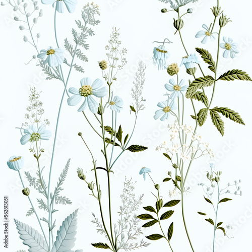 Flowers pattern  blue pastel colors illustration
