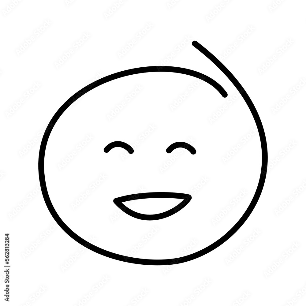 Black and white drawing of a laughing good-natured emoticon with closed eyes Black and white drawing of a laughing good-natured emoticon with closed eyes