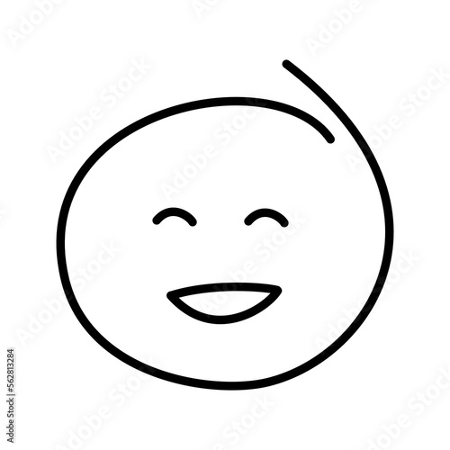Black and white drawing of a laughing good-natured emoticon with closed eyes