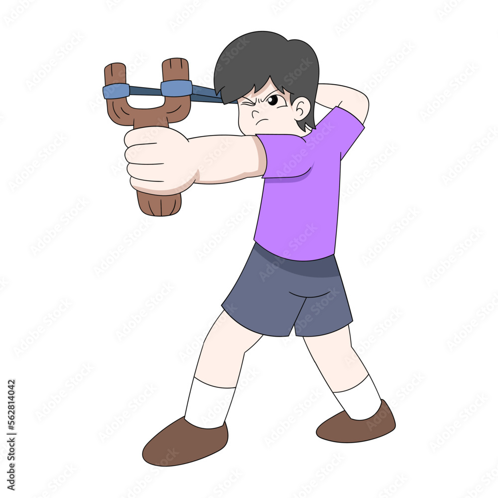 kid boy is playing slingshot interesting shooting Stock Vector | Adobe ...