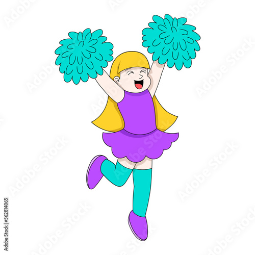 kid girl is being a cheerleader giving cheer to athletes