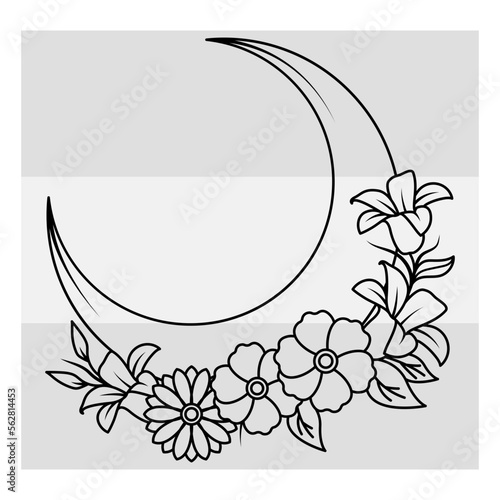 Floral Moon SVG, Floral Moon, Crescent Moon With Flower, Celestial Floral Moon, Luna , Boho Moon, Wildflower, Vector, Clipart, SVG