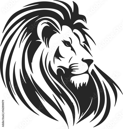 Elegant black and white vector logo for a luxury brand featuring a lion head. photo