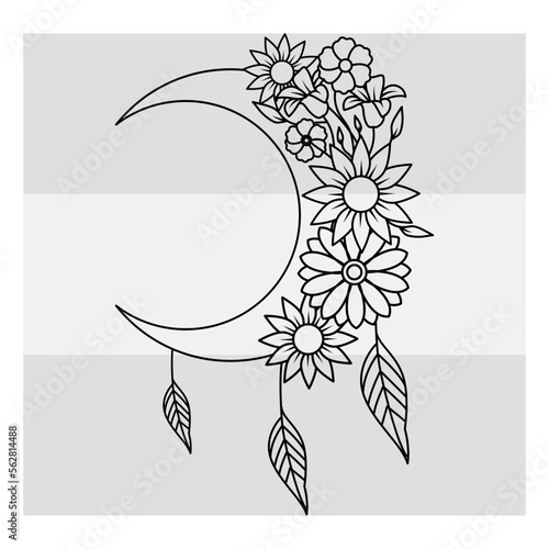 Floral Moon SVG, Floral Moon, Crescent Moon With Flower, Celestial Floral Moon, Luna , Boho Moon, Wildflower, Vector, Clipart, SVG