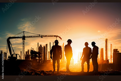 Ingenieure in Aktion: Ein Team auf einer Baustelle in Silhouette - Generative Ai