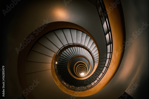Low Angle View of Spiral Staircase with Selective Blur. Generative AI.
