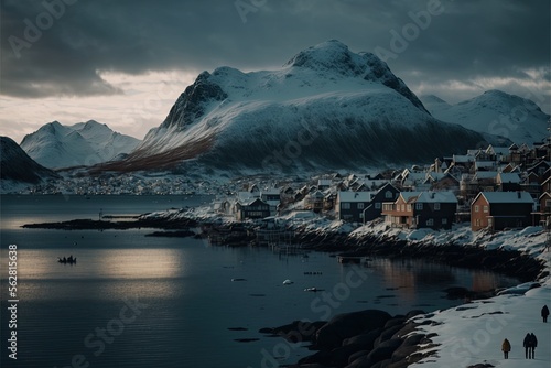 Norwegian Coastal Landscape. Bodø As Generated By Artificial Intelligence. Generative AI. photo