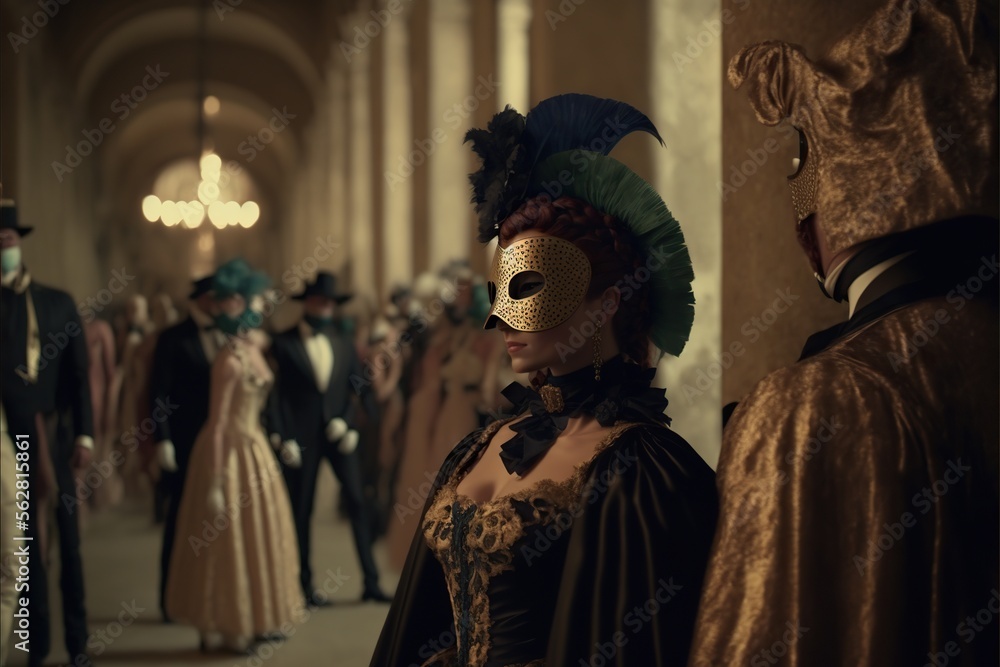 Venetian Masquarade Ball. Generative AI. Venetian Masquarade Ball. Generative AI.