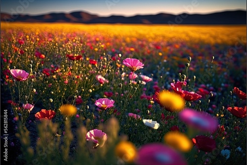 Vibrant Flower Field in Full Bloom. Generative AI. © Henry Letham