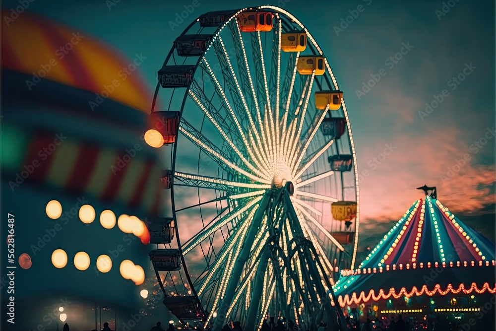 Colorful Carnival Fun - Bright Rides and Games. Generative AI. - obrazy, fototapety, plakaty 