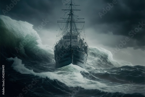 Haunted Ghost Ship in Stormy Seas. Generative AI. © Henry Letham