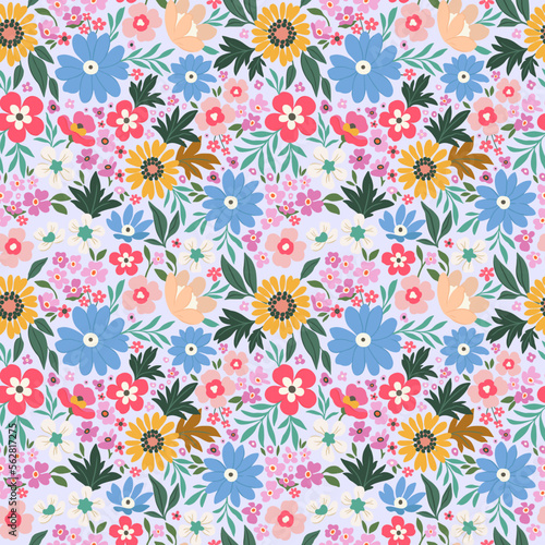 Elegant floral pattern of small field hand-drawn flowers. Liberty style. Floral seamless background for fashionable prints. Vintage print. Seamless vector texture.
